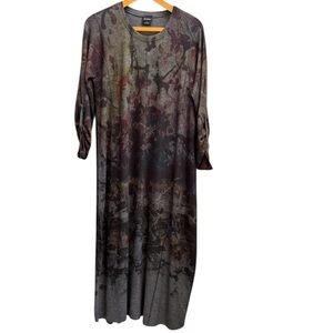 Inoah Knit Dress, Sz L, grey/blk/plum. Mid calf, Adjustable lgth.